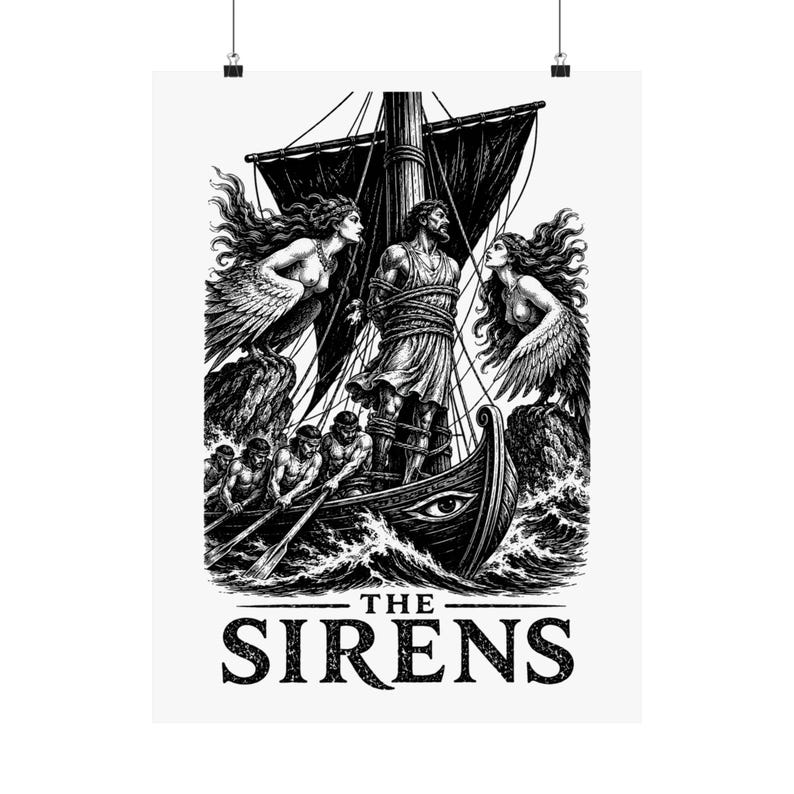 Póster de arte mural de Las Sirenas / Impresión mate de mitología griega, La Odisea de Homero, decoración de la Antigua Grecia imagen 9