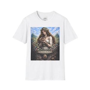 Persephone Aesthetic T-Shirt, Dark Feminine Mythology Shirt, Gothic Floral Goddess Tee, Olympian Collection image 1