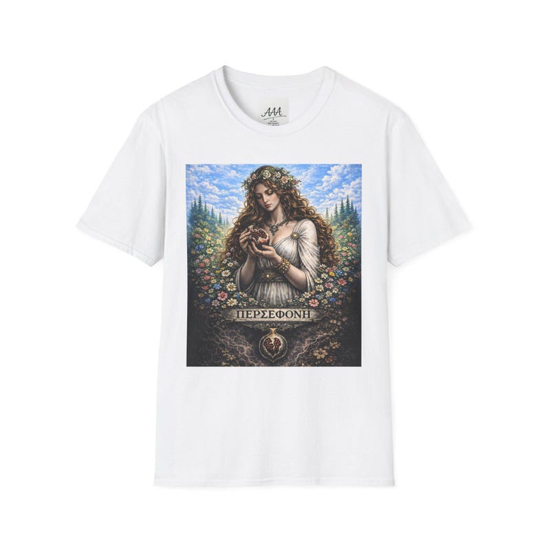 Persephone Aesthetic T-Shirt, Dark Feminine Mythology Shirt, Gothic Floral Goddess Tee, Olympian Collection image 1