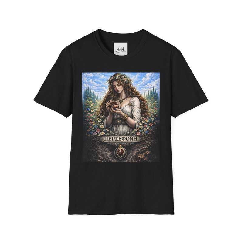 Persephone Aesthetic T-Shirt, Dark Feminine Mythology Shirt, Gothic Floral Goddess Tee, Olympian Collection image 2