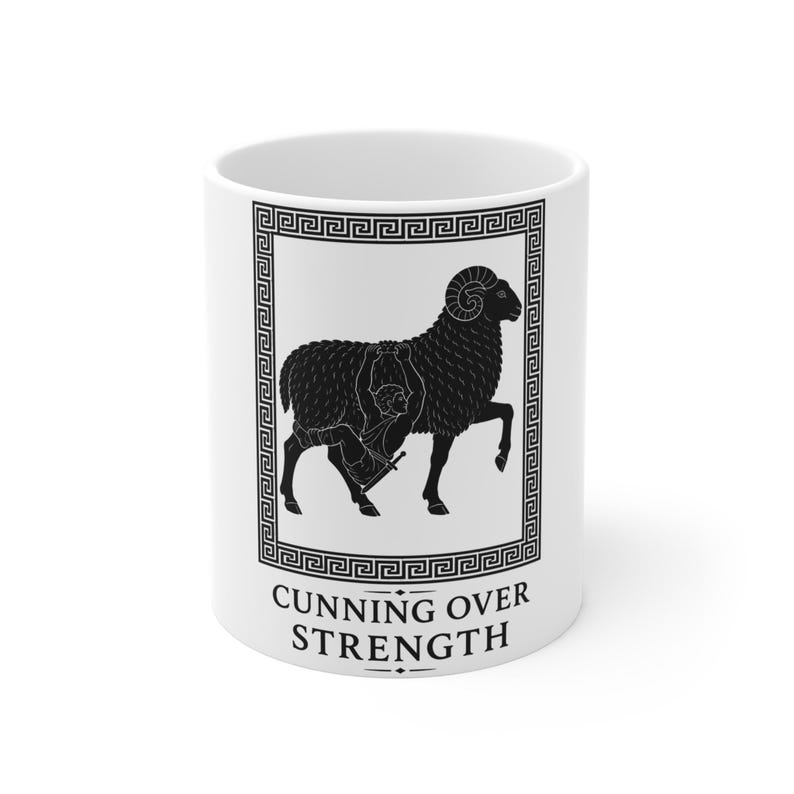 Taza de café "La astucia supera la fuerza" de 325 ml / Regalo de la mitología griega de Homero, La Odisea, Taza de té de cerámica imagen 1