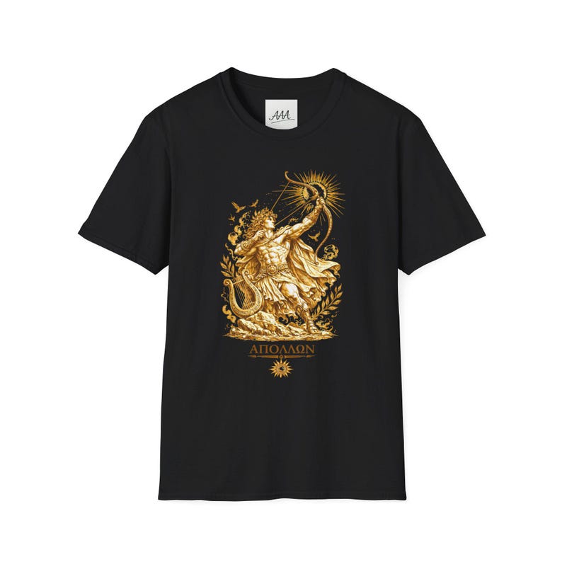 Apollo Greek God T-Shirt | Sun God Lyre Mythology Tee | Ancient Greece Graphic Shirt | Gift for Music Lover | Unisex Soft Cotton image 3
