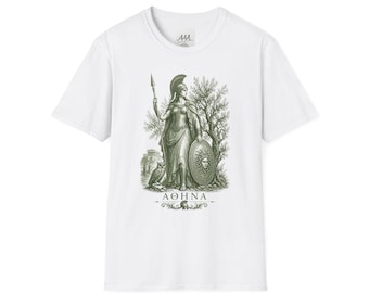 -shirt Athéna | t-shirt mythologie de la déesse grecque | Graphique de la Grèce antique | Cadeau pour amateur d'histoire | T-shirt unisexe en coton doux