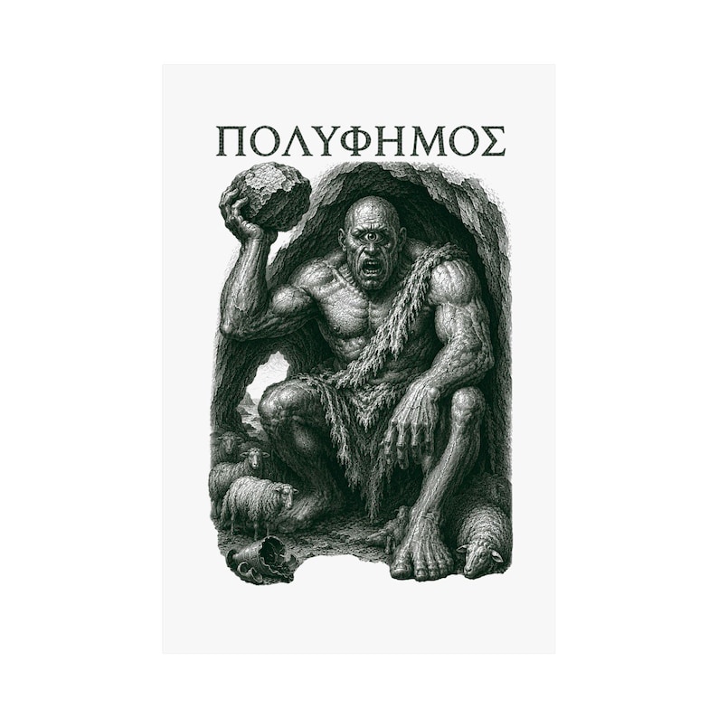 Polyphemus Cyclops Wall Art Poster | Greek Mythology Matte Print, The Odyssey Homer Ancient Greece Decor image 2