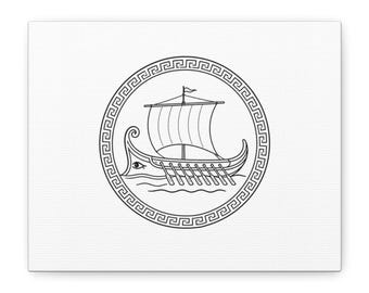 Greek Ship Emblem Canvas Wall Art | The Odyssey Homer Ancient Greece Mythology Home Decor Gift