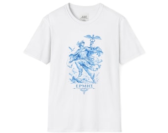 Hermes T-shirt | T-shirt met afbeelding van de Griekse boodschappergod uit de mythologie | Grafisch shirt met afbeelding van het oude Griekenland | Cadeau voor reizigers | Unisex zacht katoen
