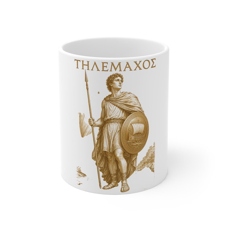 Telemachus Son of Odysseus Coffee Mug 11oz | The Odyssey Homer Greek Mythology Gift, Ceramic Tea Cup image 1