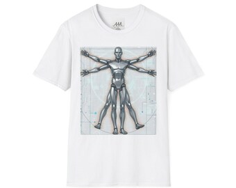 -shirt Homme cybernétique de Vitruve | t-shirt d'art d'anatomie futuriste | Cadeau science-fiction | Chemise nerd technique | Graphique Léonard de Vinci