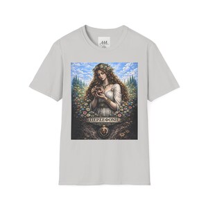 Persephone Aesthetic T-Shirt, Dark Feminine Mythology Shirt, Gothic Floral Goddess Tee, Olympian Collection image 3