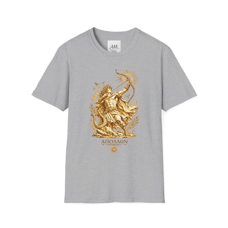 Apollo Greek God T-Shirt | Sun God Lyre Mythology Tee | Ancient Greece Graphic Shirt | Gift for Music Lover | Unisex Soft Cotton image 6