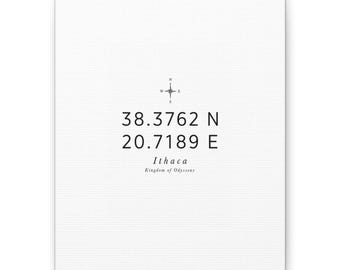 Ithaca Coordinates Canvas Wall Art | The Odyssey Homer Ancient Greece Mythology Home Decor Gift