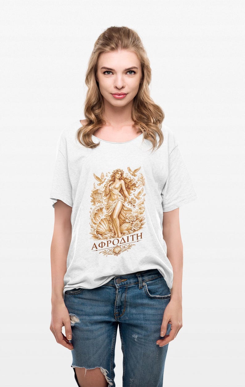 Aphrodite T-Shirt | Griechische Göttin der Liebe Mythologie Tee | Antikes Griechenland Grafik-Shirt | Geschenk für Sie | Weiche Unisex-Baumwolle Bild 2