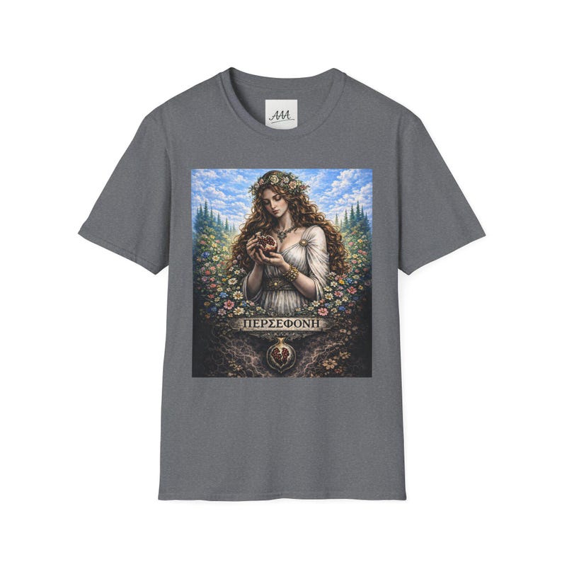 Persephone Aesthetic T-Shirt, Dark Feminine Mythology Shirt, Gothic Floral Goddess Tee, Olympian Collection image 6