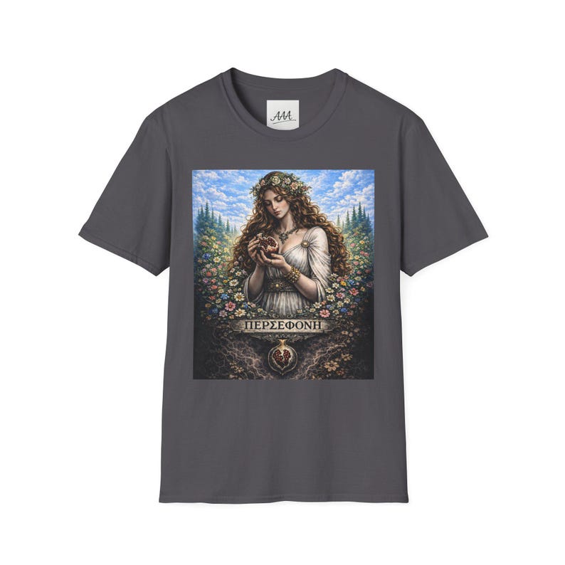 Persephone Aesthetic T-Shirt, Dark Feminine Mythology Shirt, Gothic Floral Goddess Tee, Olympian Collection image 9