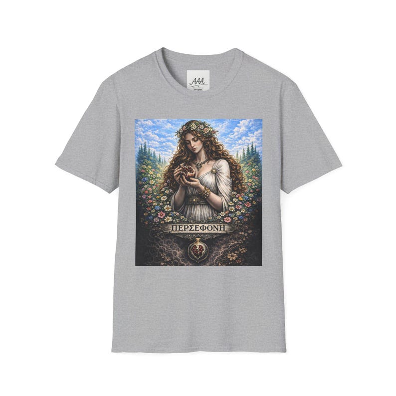 Persephone Aesthetic T-Shirt, Dark Feminine Mythology Shirt, Gothic Floral Goddess Tee, Olympian Collection image 4
