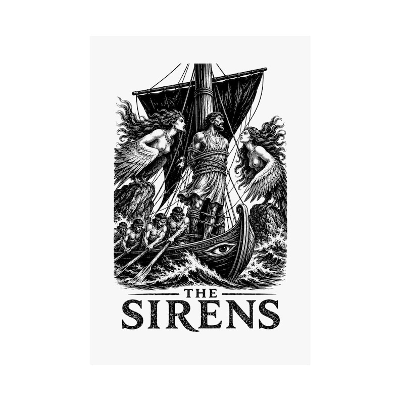 Póster de arte mural de Las Sirenas / Impresión mate de mitología griega, La Odisea de Homero, decoración de la Antigua Grecia imagen 2