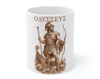 Odysseus Greek Mythology Coffee Mug 11oz | The Odyssey Homer Ancient Greece Gift, Ceramic Tea Cup