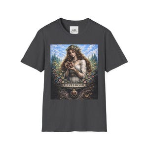 Persephone Aesthetic T-Shirt, Dark Feminine Mythology Shirt, Gothic Floral Goddess Tee, Olympian Collection image 7