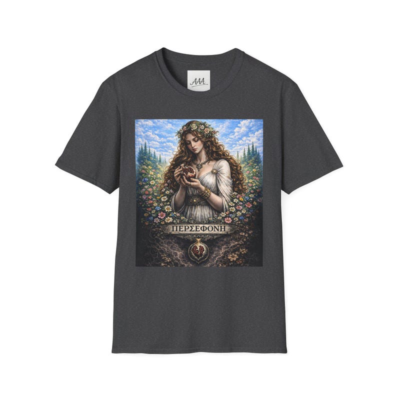 Persephone Aesthetic T-Shirt, Dark Feminine Mythology Shirt, Gothic Floral Goddess Tee, Olympian Collection image 7