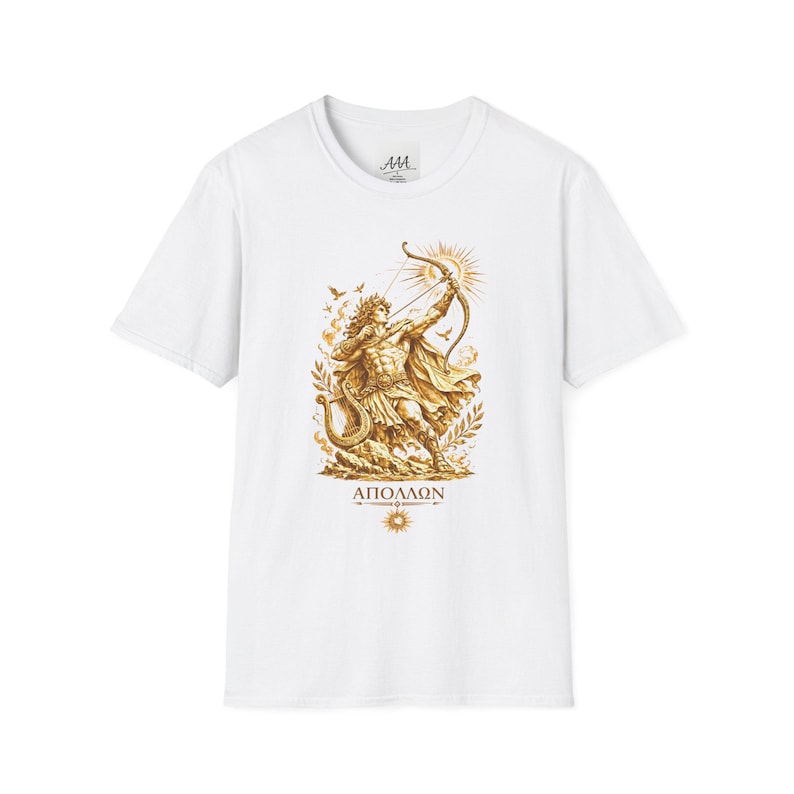 Apollo Greek God T-Shirt | Sun God Lyre Mythology Tee | Ancient Greece Graphic Shirt | Gift for Music Lover | Unisex Soft Cotton image 1