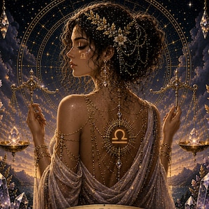 Sfondo del segno zodiacale Bilancia | Sfondo estetico per telefono con tarocchi celestiali | Schermata di blocco astrologica