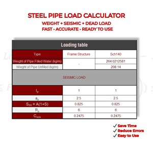 Modello Excel per il calcolo del carico delle tubazioni / Carico sismico ASCE 7 / Foglio di calcolo per ingegneria MEP / Strumento automatico per il calcolo del carico