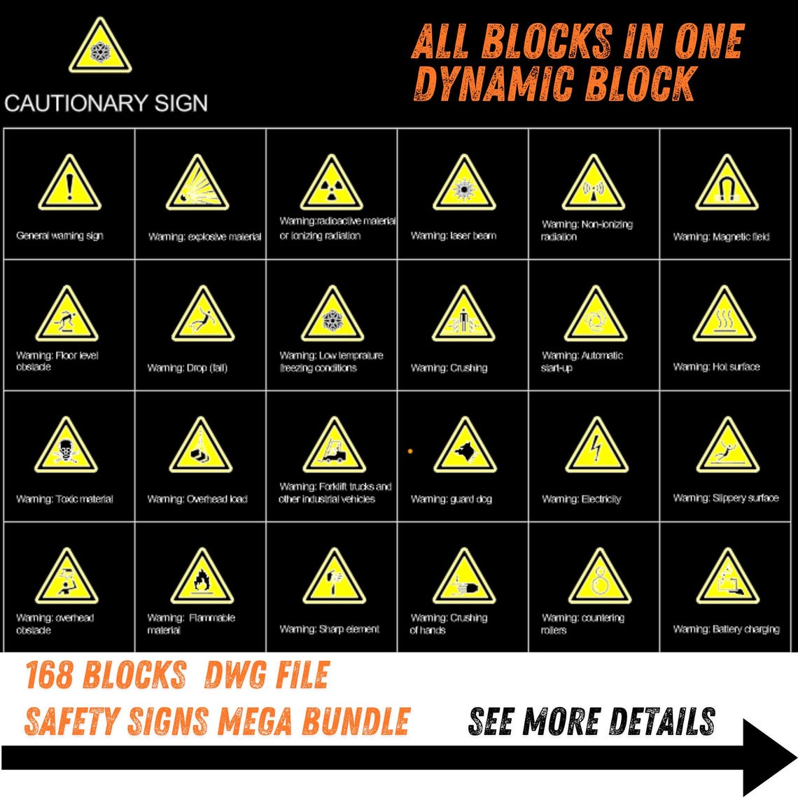 Danger Sign Dynamic ISO 7010 Safety Signs DWG Dynamic Blocks | Hazard, Warning Symbols ...