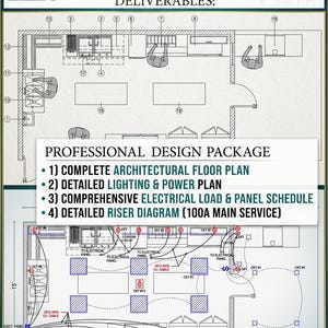 Commercial Kitchen Floor Plan | BBQ Shop Electrical, Panel Schedule, Riser Diagram (Digital Download)