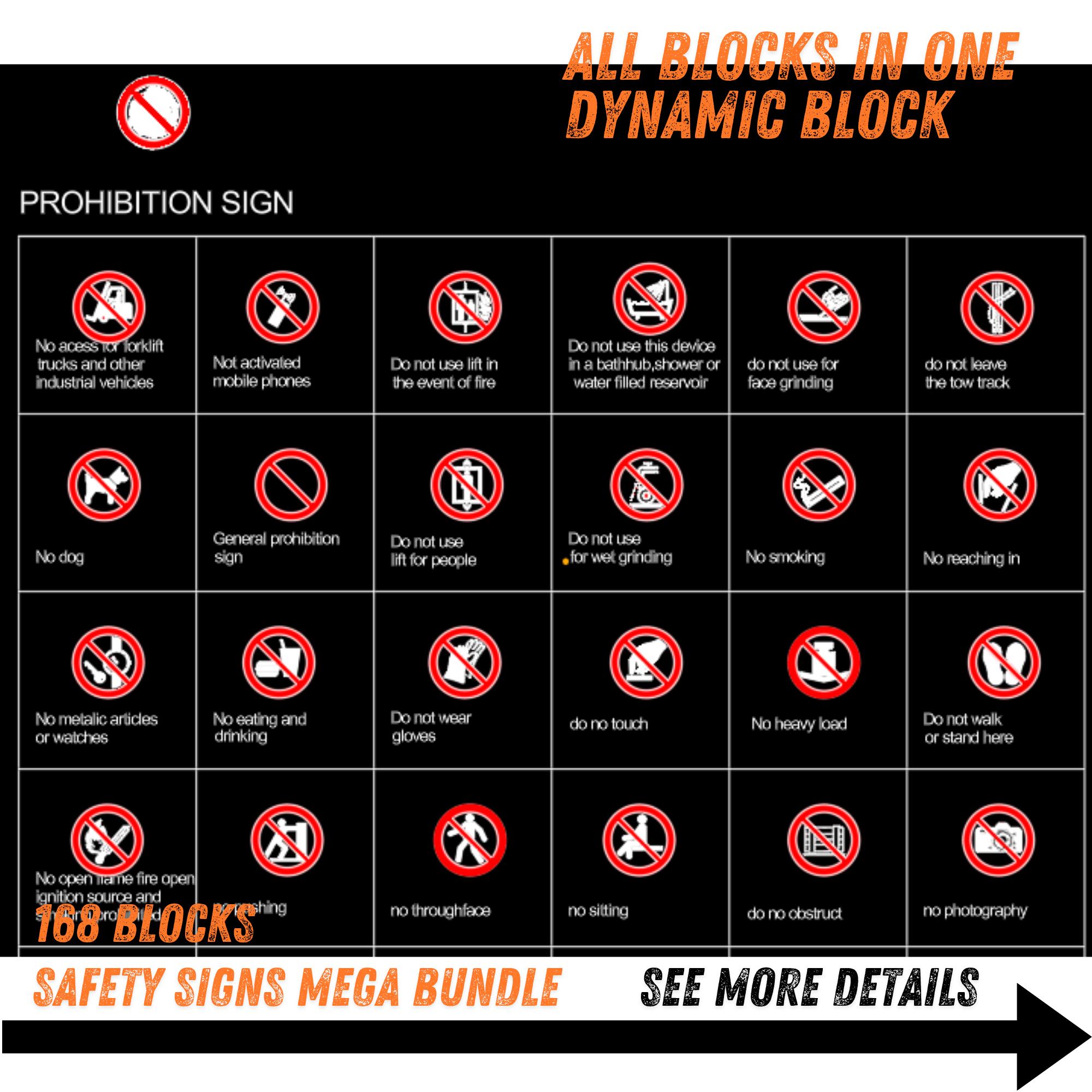 Problem Sign Block ISO 7010 Safety Signs DWG Dynamic Blocks | Hazard, Warning Symbols ...