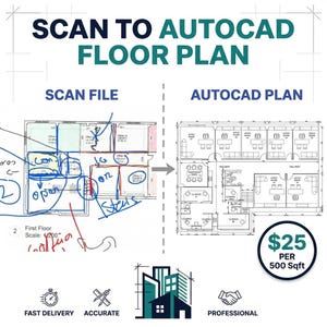 Servizio di ridisegno personalizzato di planimetrie / Conversione da PDF ad AutoCAD (24 ore)