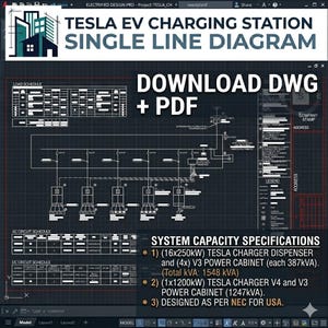 EV Charging Station 2 - SLD (NEC) | Tesla V3 V4 250kW 350kW 1.2MW | Electrical Design Dwg | Load Schedule + Panel Design | Ev station design