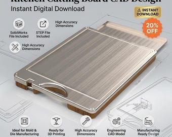 CAD-design för skärbräda, SolidWorks STEP-fil, modernt rostfritt stål (digital nedladdning)