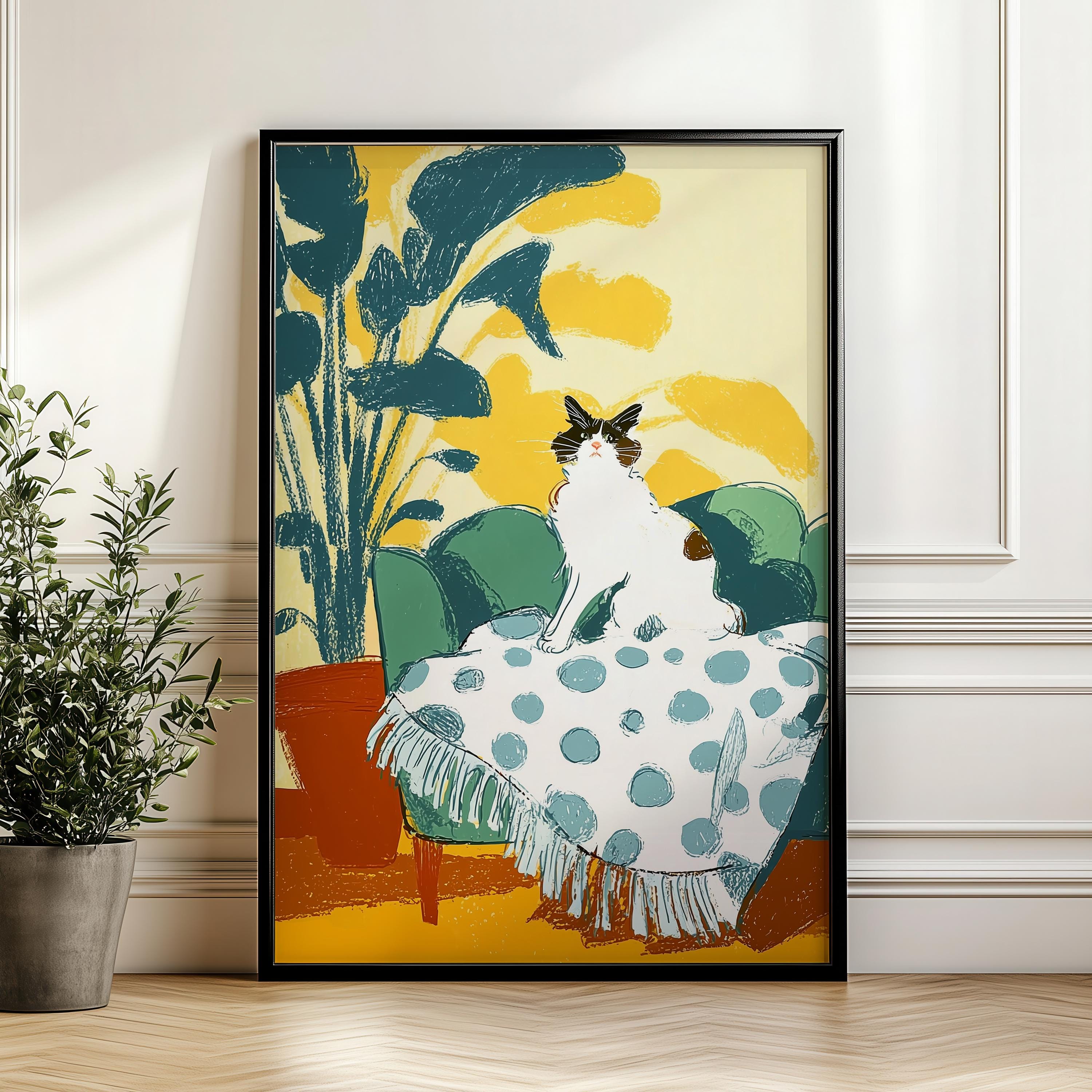 Digital Download Cat Wall Art Black and White Cat Print Playful Living ...