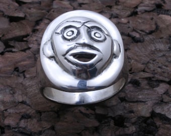 Moon Mask Ring - Sterling Silver