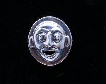 Moon Mask Pin, Sterling Silver