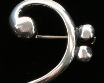 Bass Clef Pin - Sterling Silver