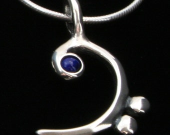 Bass Clef Pendant - Sterling Silver with Stone