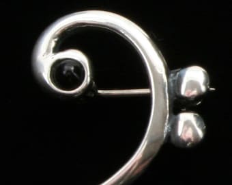 Bass Clef Pin - Sterling Silver with Stone
