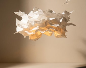 Pantalla de lámpara colgante Nube — Cubierta de papel doblada a mano, luz Japandi, luz suave para el dormitorio