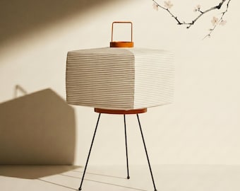 Lampe cube en papier Washi fabriquée à la main - Lampe Japandi plissée pour le salon