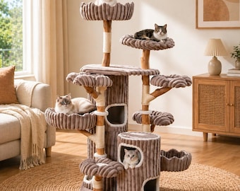 Floral Cat Tree Tower, Multi-Level Activity Condo, Modern Cat Furniture, Sisal Scratching Posts