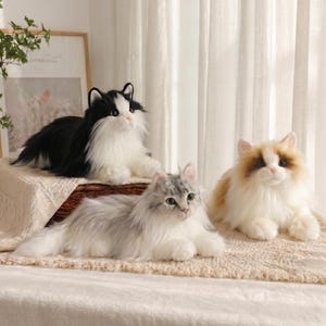 Realistic Maine Coon Plush Cat, 16.5” Lifelike Faux Fur Kitty, Companion Decor Gift