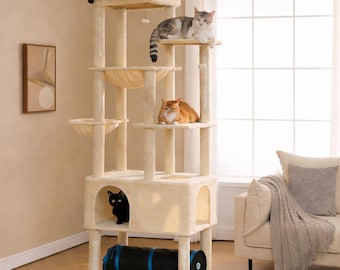 Luxury Indoor Cat Condo with Hammock, Tunnel & Scratching Posts