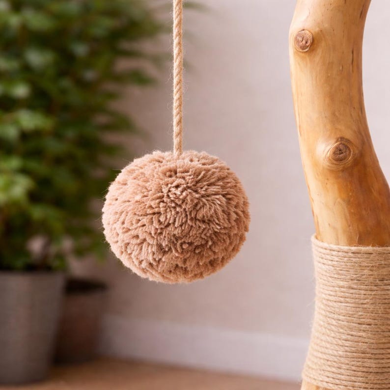 Natural Wood Cat Tree – Multi-Level Woven Basket Condo, 59" 画像 10