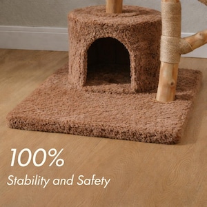Natural Wood Cat Tree – Multi-Level Woven Basket Condo, 59" 画像 5