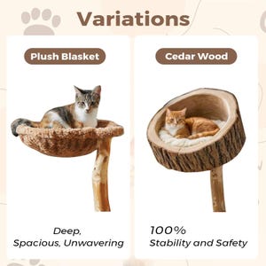 Natural Wood Cat Tree – Multi-Level Woven Basket Condo, 59" 画像 2