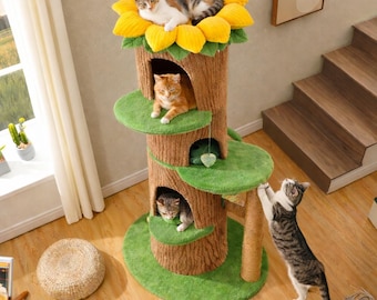 Forest Cat Tree Tower – Multi-Level Condo with Flower Bed