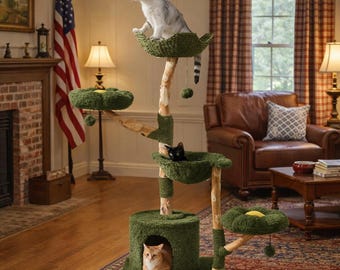 Natural Wood Flower Cat Tree for Indoor Cats