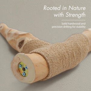 Natural Wood Cat Tree – Multi-Level Woven Basket Condo, 59" 画像 6