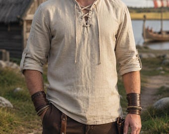 Viking Tunic Shirt for Men – Medieval Renaissance LARP Costume, Norse Pirate Cosplay Tunic, Viking Medieval Clothing